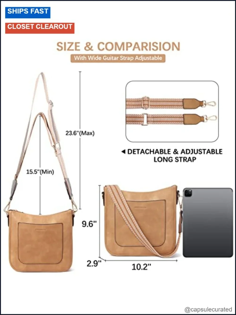 Vegan Leather Crossbody Bag with Guitar Strap for Women Hobo Purse Travel
